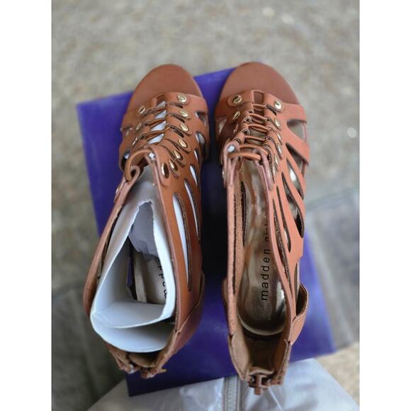 NWT Madden girl Hastee cognac par wedge heel sandals zipper closure size 7 - Picture 4 of 7